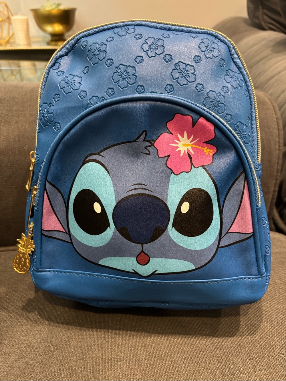 Blue Kids Backpack with Character Print and Pineapple Charm